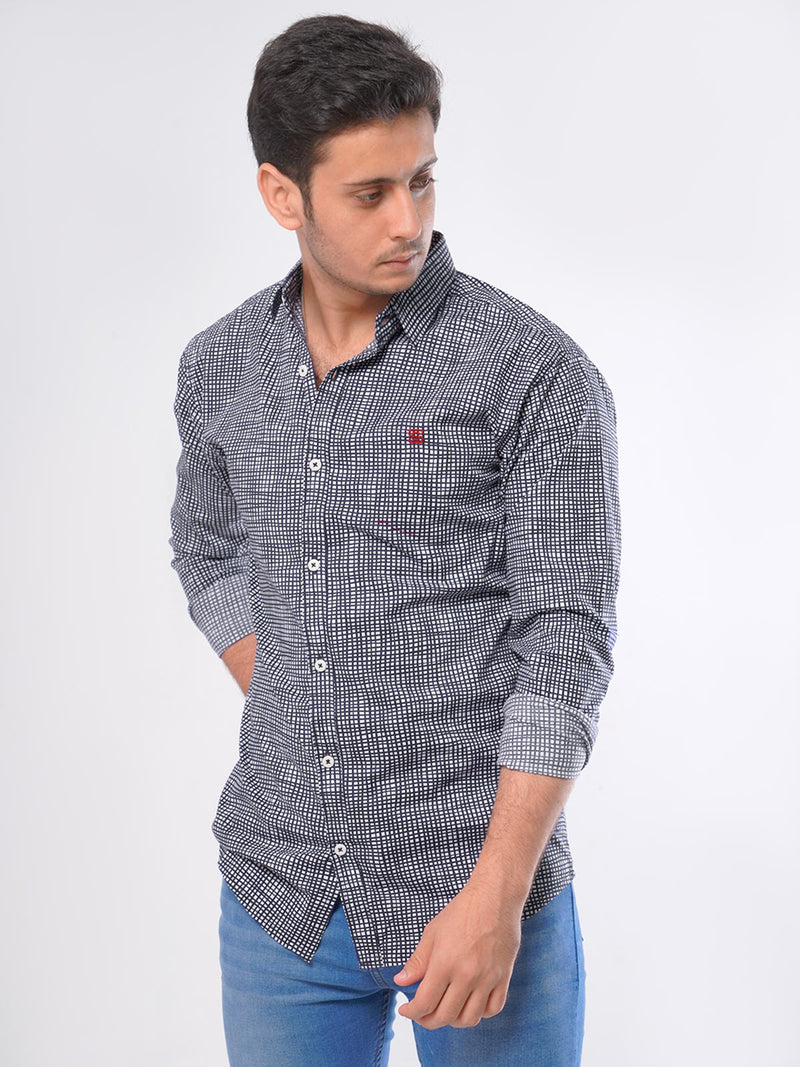 Navy Blue Printed Casual Shirt (CSP-011)