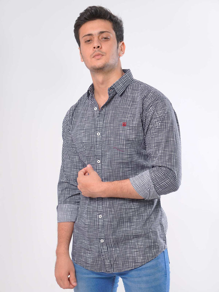 Navy Blue Printed Casual Shirt (CSP-011)