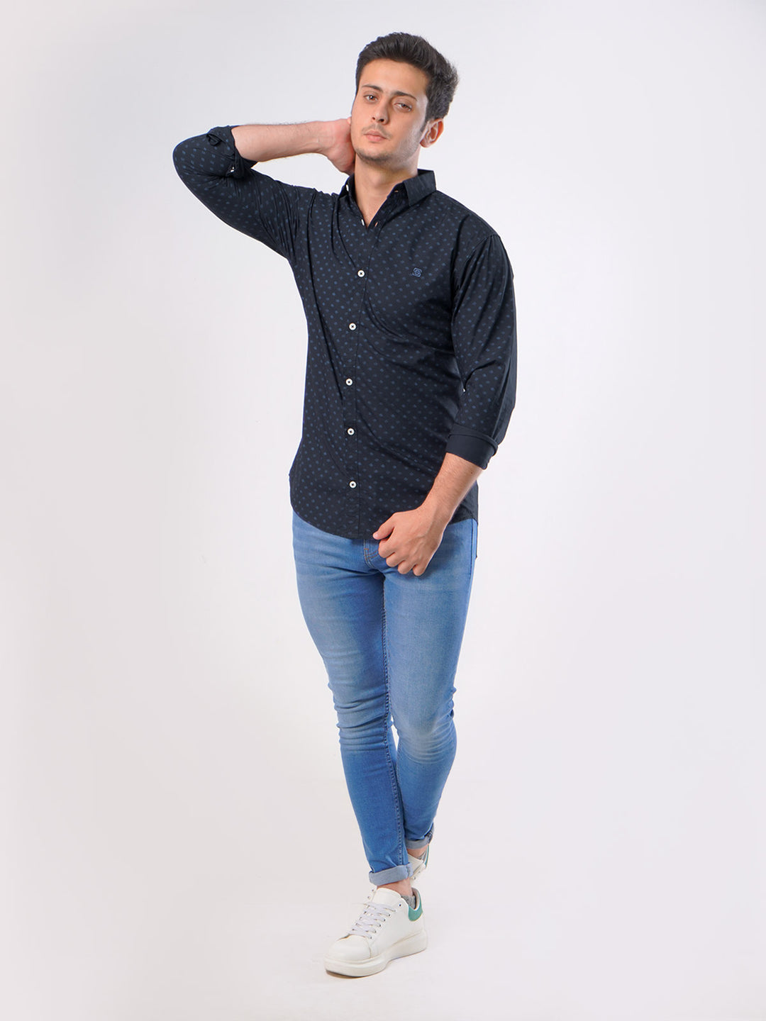 Navy Blue Printed  Casual Shirt (CSP-012)