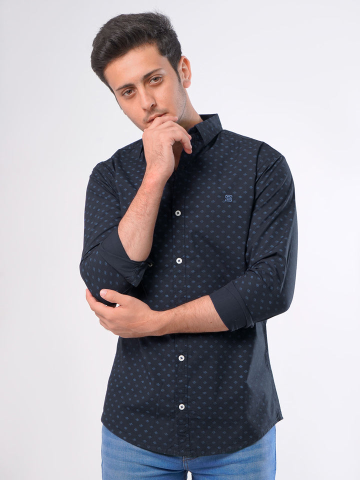 Navy Blue Printed  Casual Shirt (CSP-012)