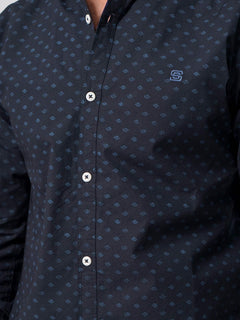 Navy Blue Printed  Casual Shirt (CSP-012)