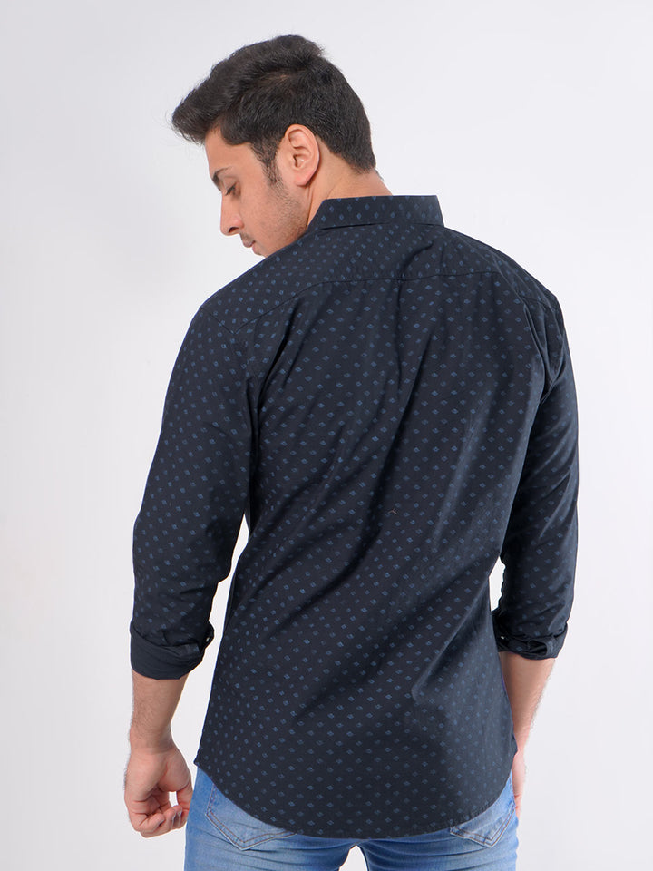 Navy Blue Printed  Casual Shirt (CSP-012)