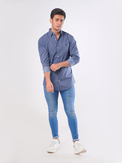 Dark Blue Printed  Casual Shirt (CSP-014)