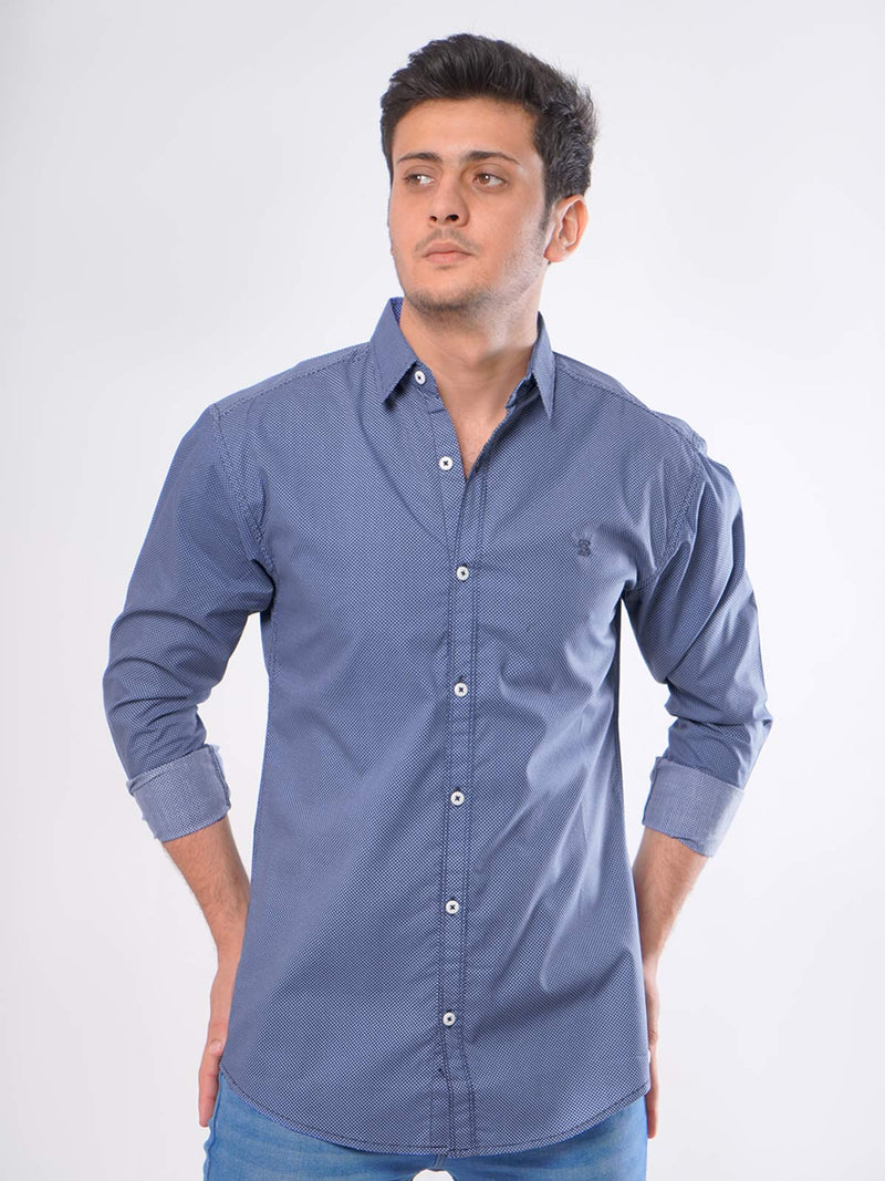 Dark Blue Printed  Casual Shirt (CSP-014)