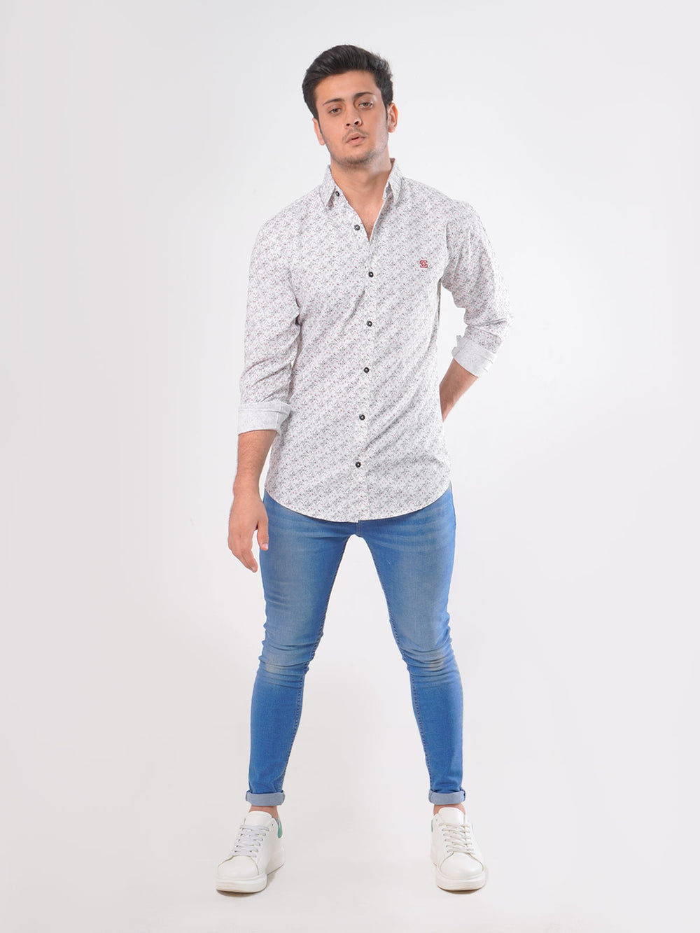 White Printed  Casual Shirt (CSP-015)