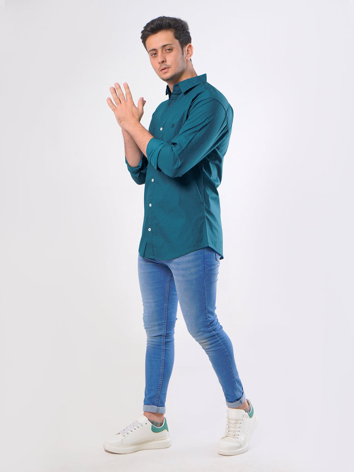 Dark Sea Green Printed  Casual Shirt (CSP-021)