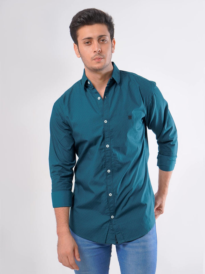 Dark Sea Green Printed  Casual Shirt (CSP-021)