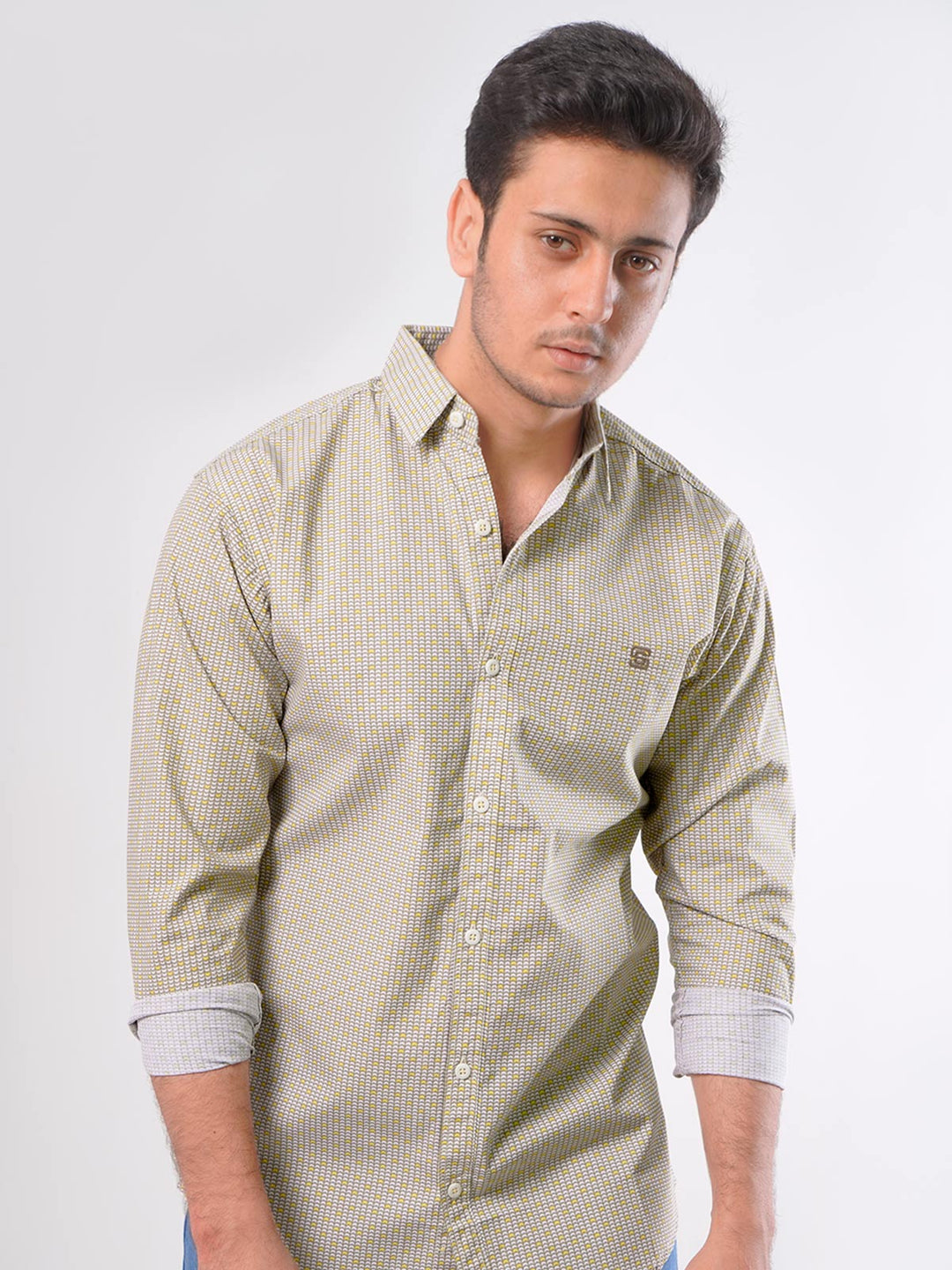 Light Brown Printed  Casual Shirt (CSP-024)