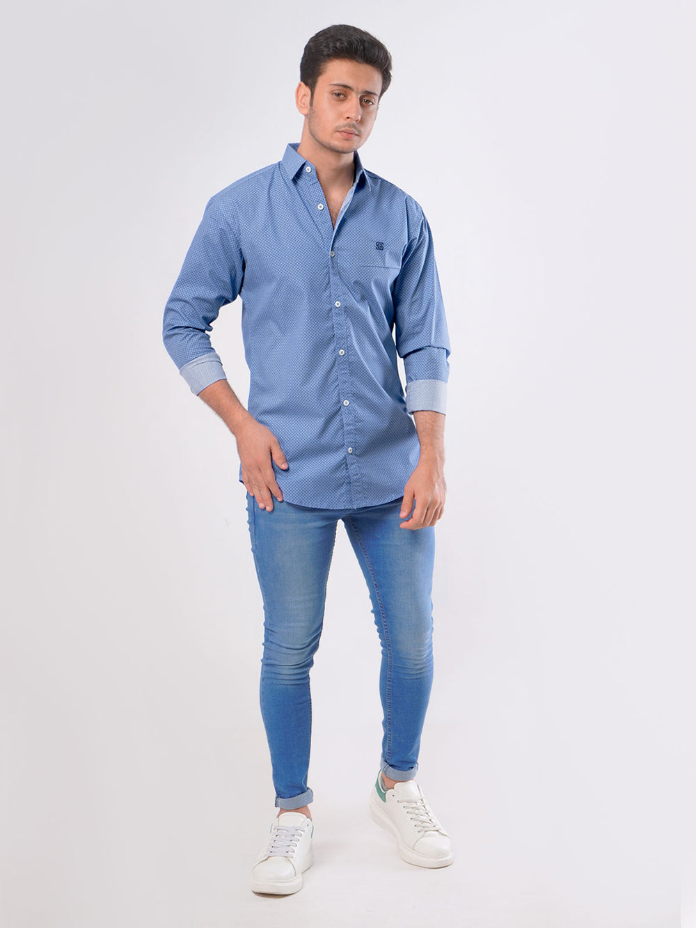 Blue Printed Casual Shirt (CSP-029)