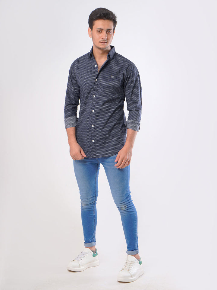 Navy Blue Printed  Casual Shirt (CSP-030)