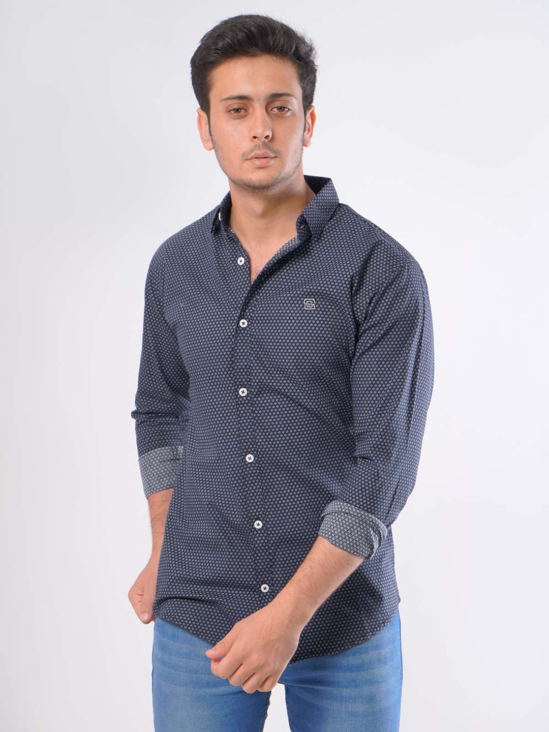 Navy Blue Printed  Casual Shirt (CSP-030)