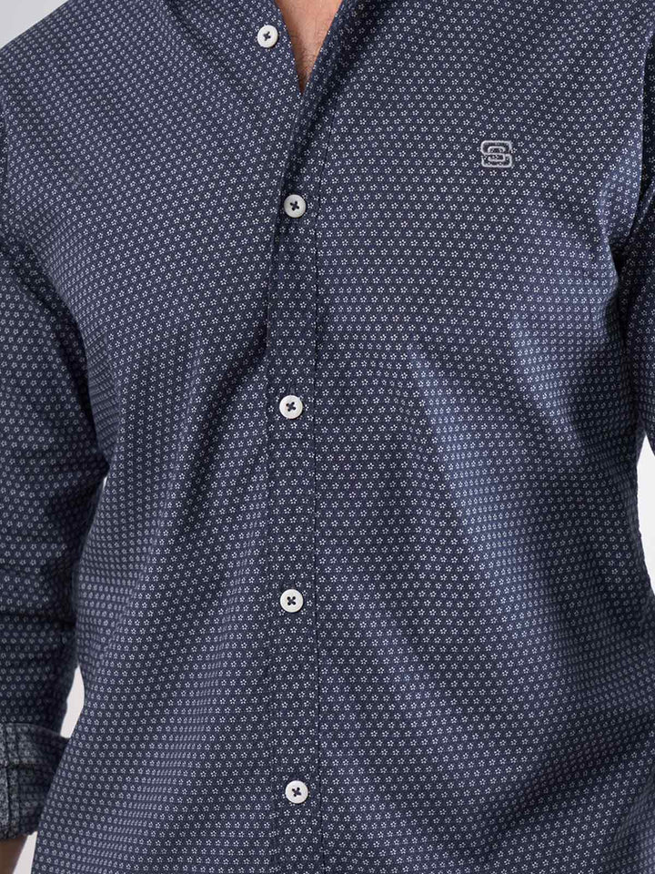 Navy Blue Printed  Casual Shirt (CSP-030)