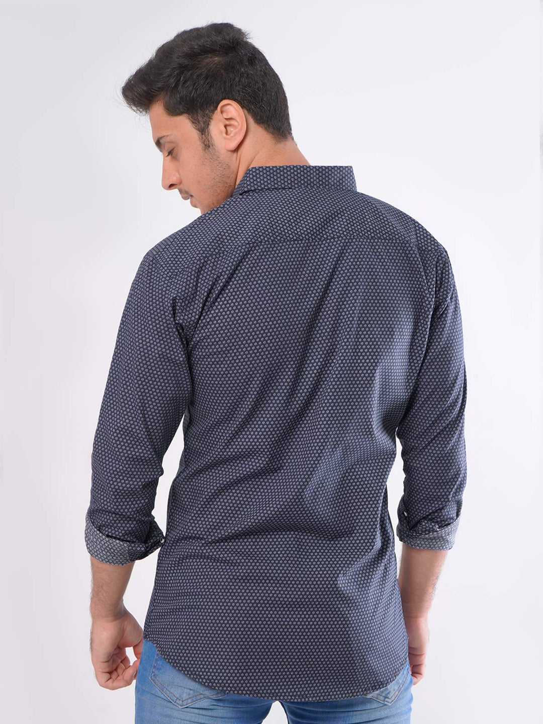 Navy Blue Printed  Casual Shirt (CSP-030)