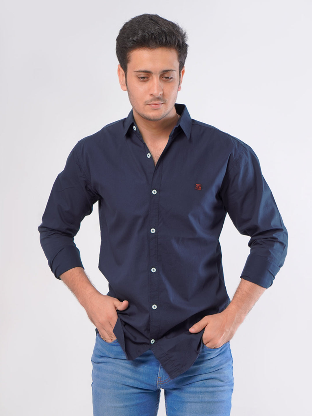 Dark Blue Printed  Casual Shirt (CSP-033)