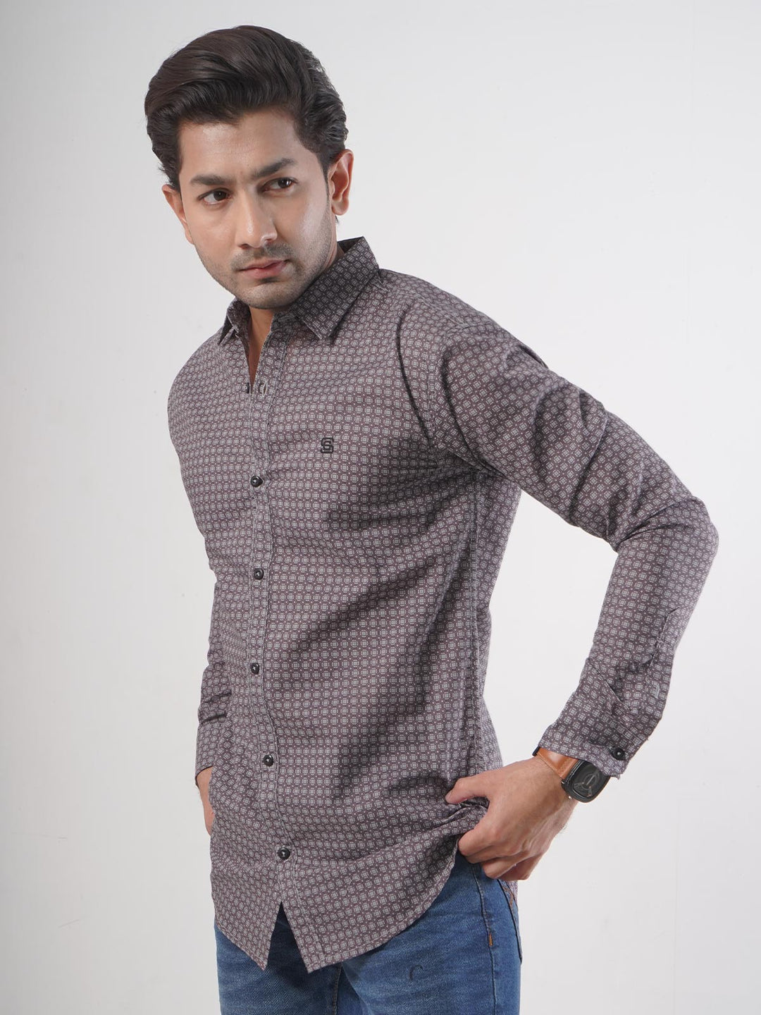 Maroon Printed Casual Shirt (CSP-038)