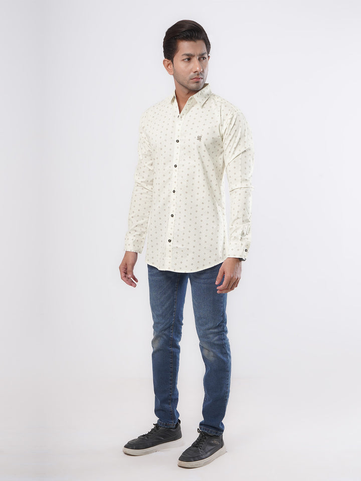 Off White Printed Casual Shirt (CSP-039)