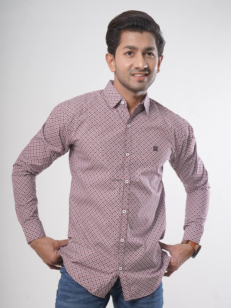 Maroon Printed Casual Shirt (CSP-040)