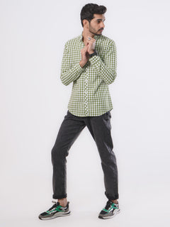 Light Green & White Check Button Down Casual Shirt (CSC-045)