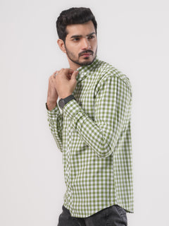 Light Green & White Check Button Down Casual Shirt (CSC-045)