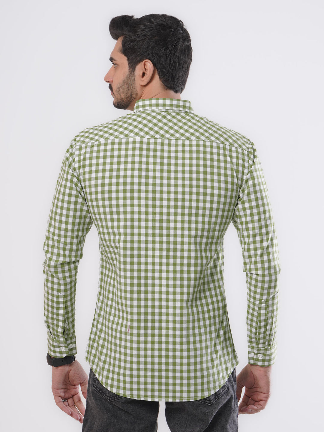 Light Green & White Check Button Down Casual Shirt (CSC-045)