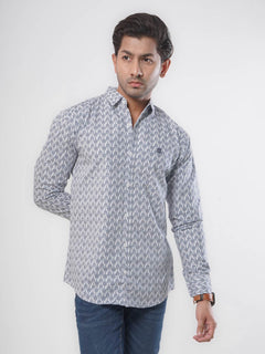 White & Grey Printed Casual Shirt (CSP-050)