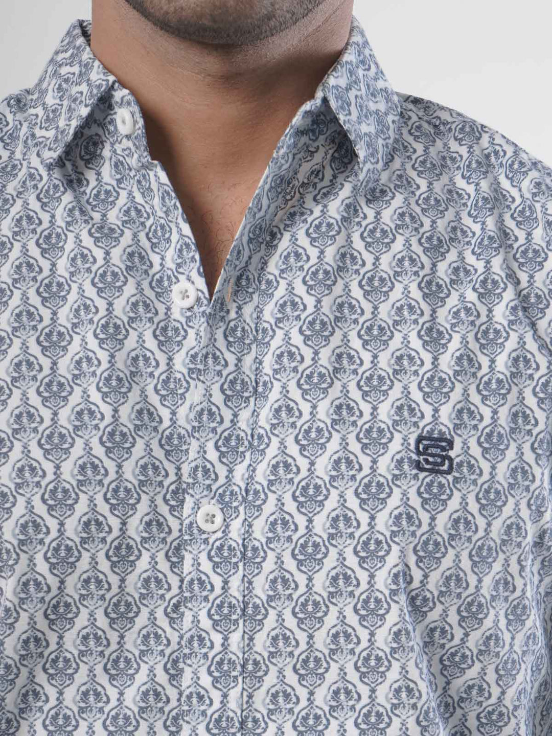 White & Grey Printed Casual Shirt (CSP-050)