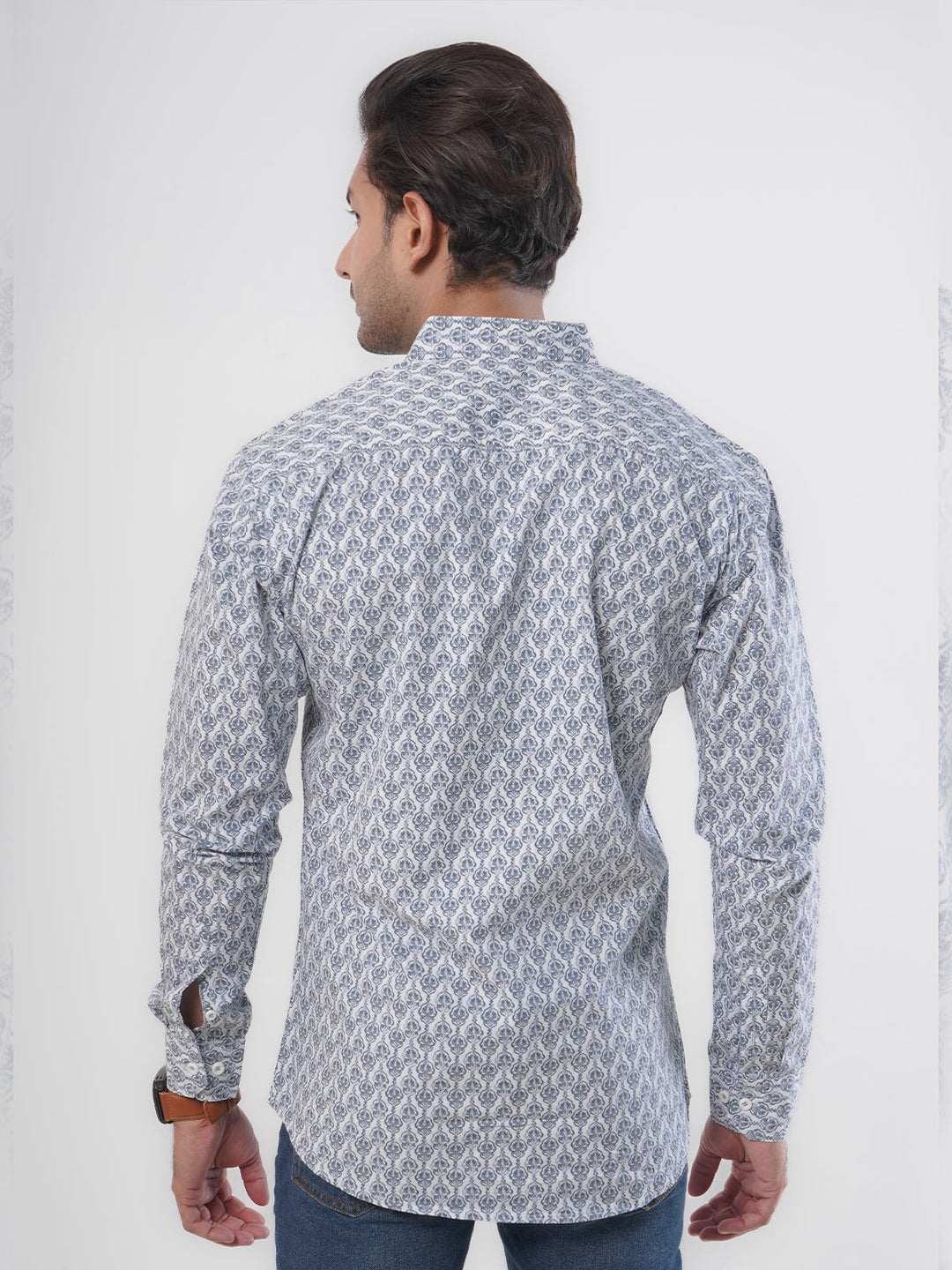 White & Grey Printed Casual Shirt (CSP-050)