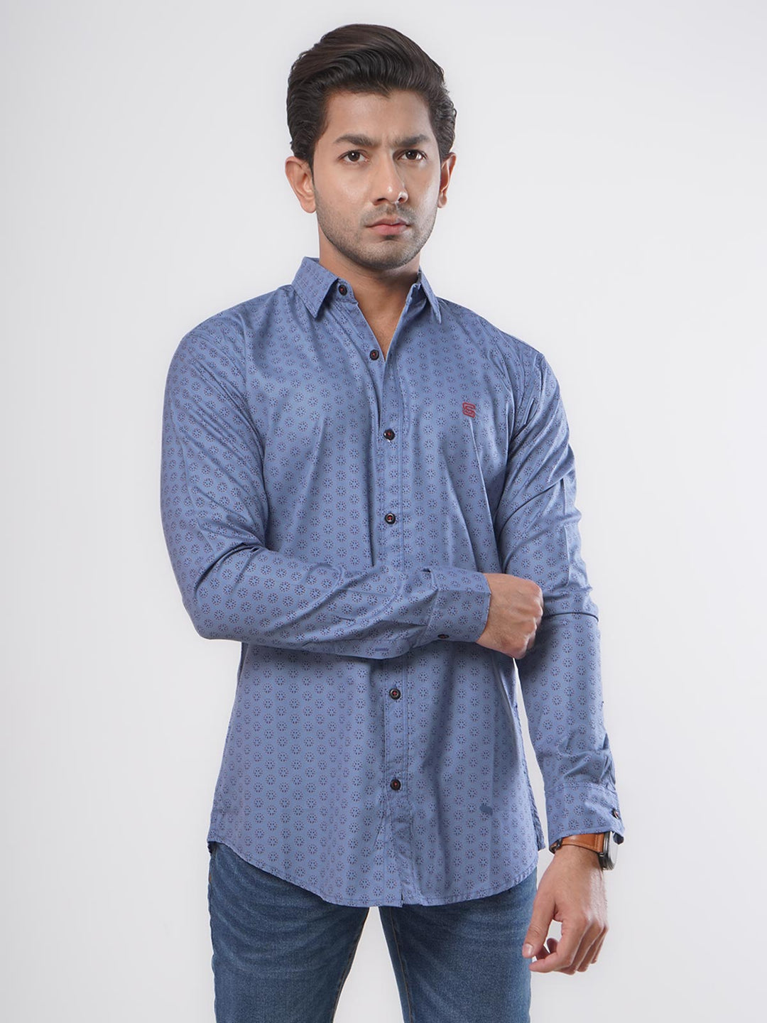 Blue Printed Casual Shirt (CSP-051)