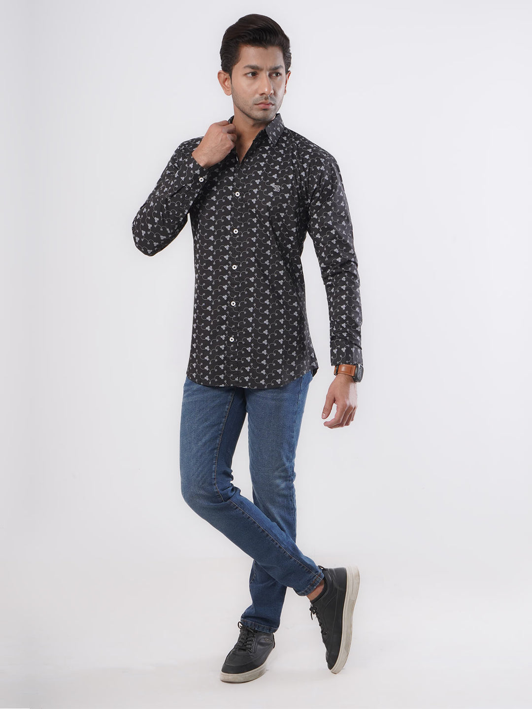 Black & White Printed Casual Shirt (CSP-058)