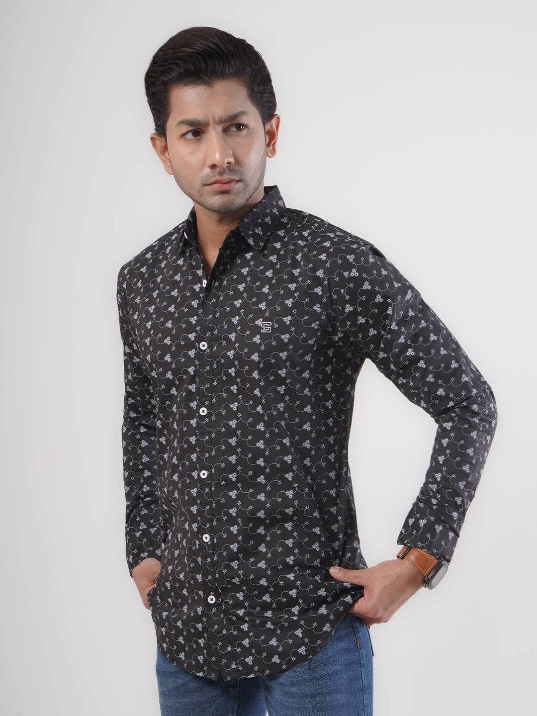 Black & White Printed Casual Shirt (CSP-058)