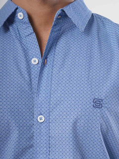 Blue Printed Casual Shirt (CSP-061)