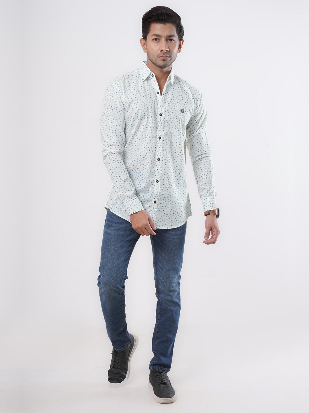 White Printed Casual Shirt (CSP-063)