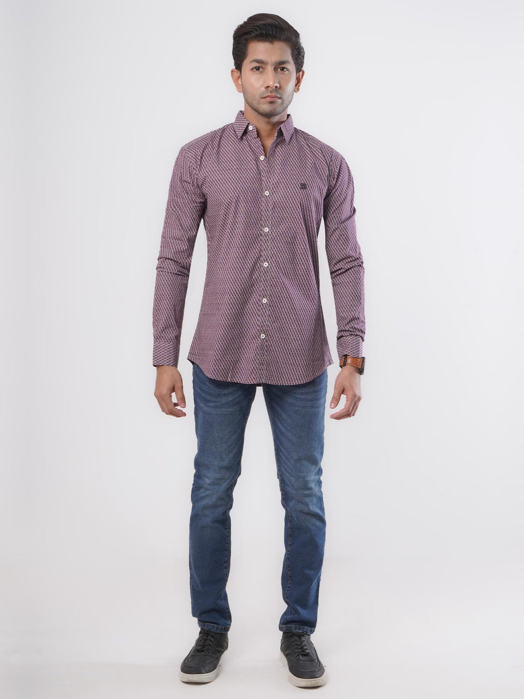 Maroon & Brown Printed Casual Shirt (CSP-065)