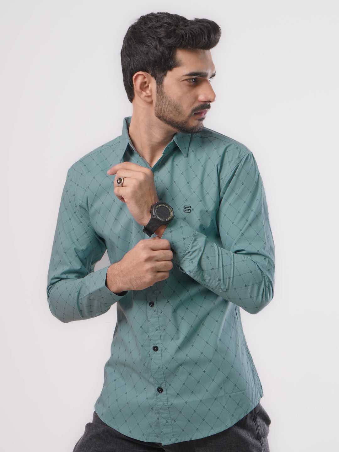 Pigeon Blue Printed Casual Shirt (CSP-078)