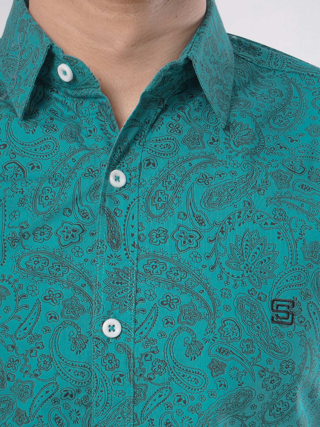 Turquiose & Black Design Printed Casual Shirt (CSP-079)