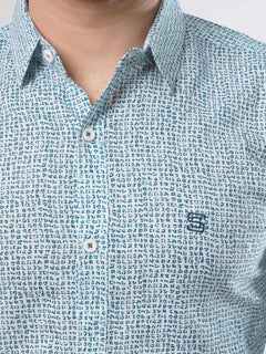 White & Turquiose Printed Casual Shirt (CSP-087)