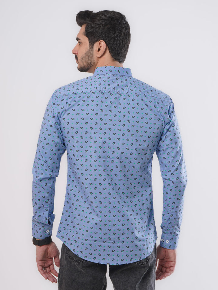 Light Blue & Green Printed Casual Shirt (CSP-089)