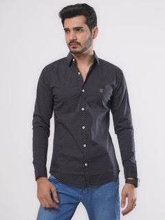 Black & White Dotted Printed Casual Shirt (CSP-090)