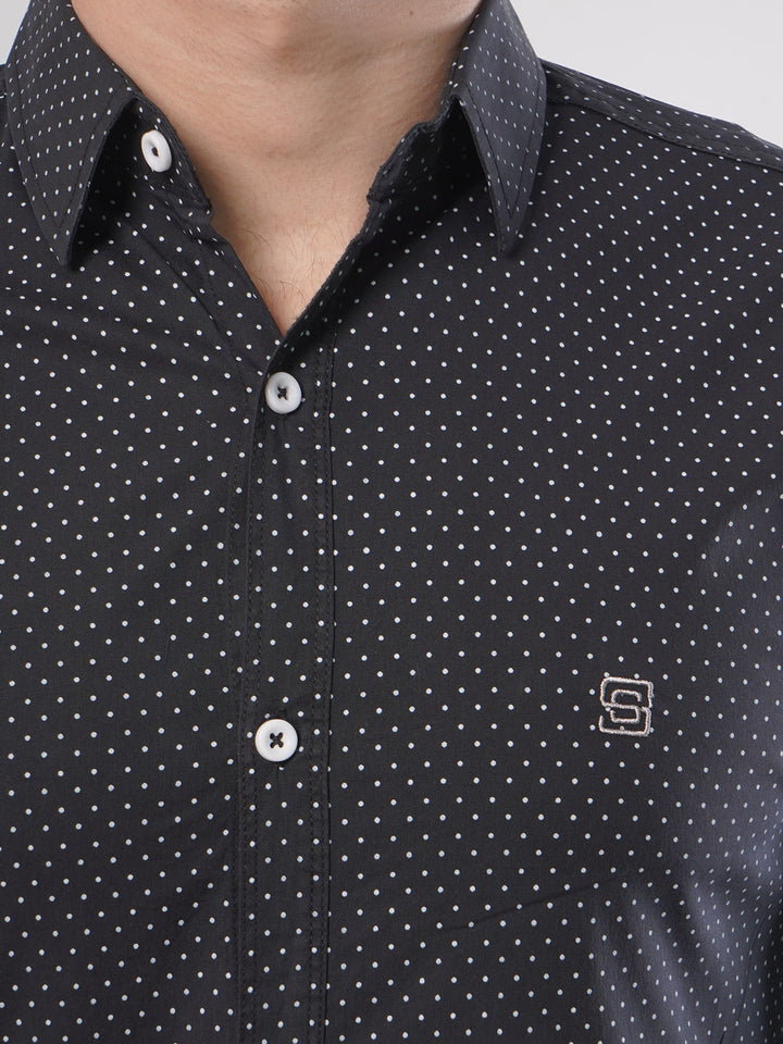 Black & White Dotted Printed Casual Shirt (CSP-090)