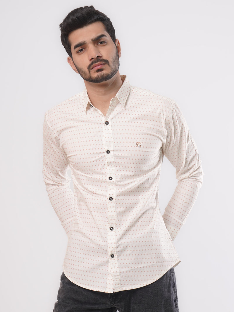 Cream & Red Stars Printed Casual Shirt (CSP-091)