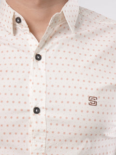 Cream & Red Stars Printed Casual Shirt (CSP-091)