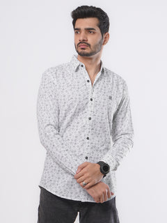 White & Black Leaf Printed Casual Shirt (CSP-093)