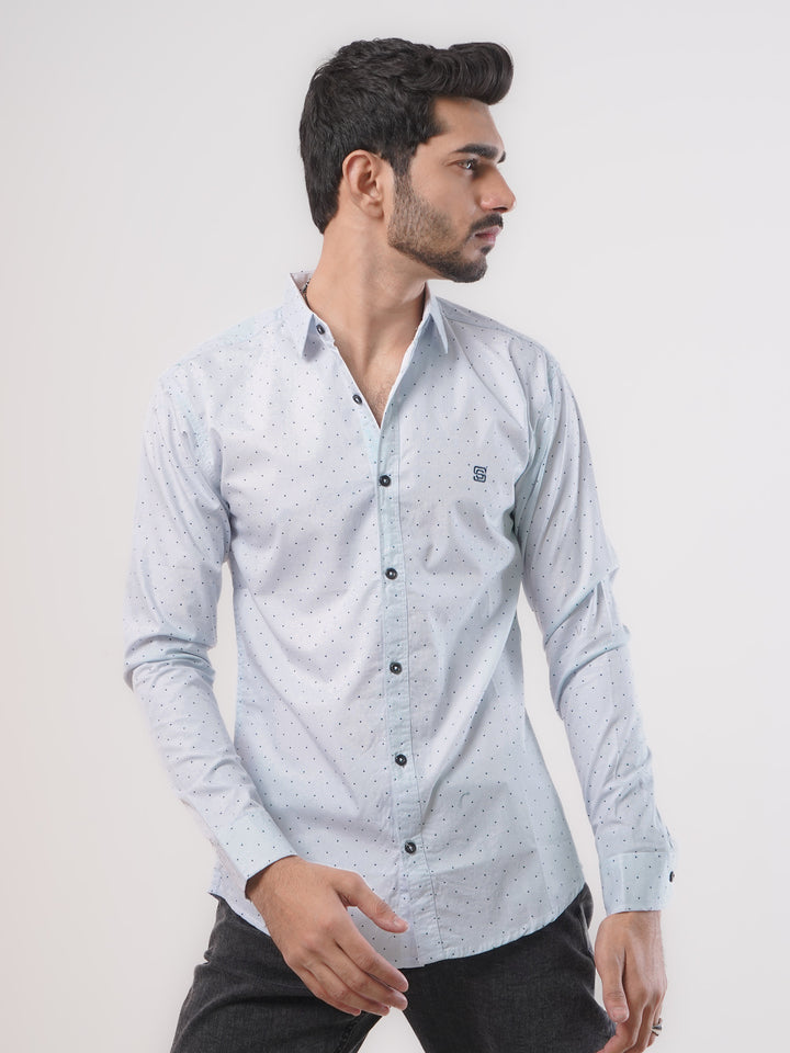 Sky Blue Self & Black Dotted Printed Casual Shirt (CSP-095)