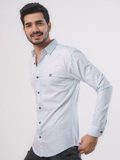 Sky Blue Self & Black Dotted Printed Casual Shirt (CSP-095)