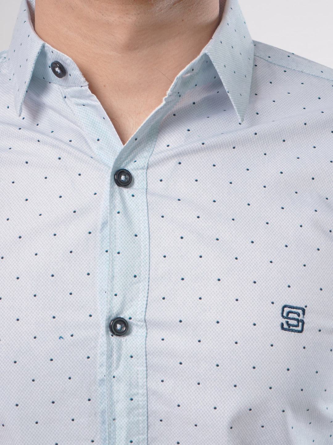 Sky Blue Self & Black Dotted Printed Casual Shirt (CSP-095)