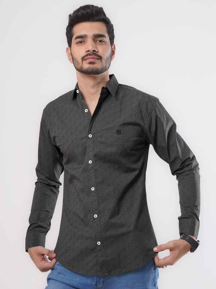 Dark Grey Printed Casual Shirt (CSP-100)