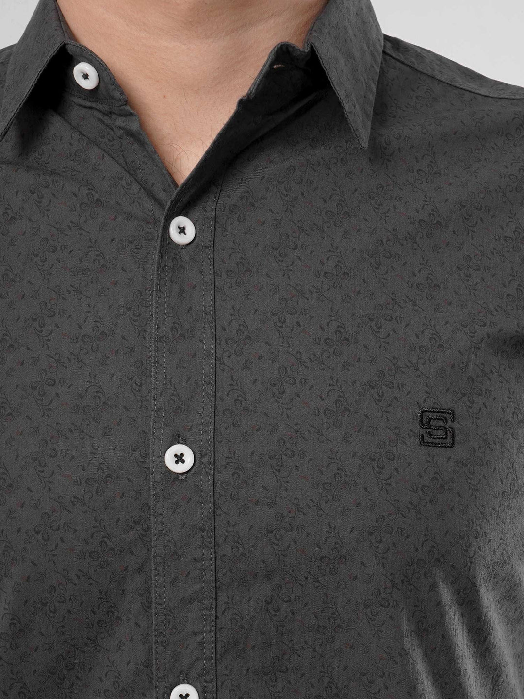 Dark Grey Printed Casual Shirt (CSP-100)