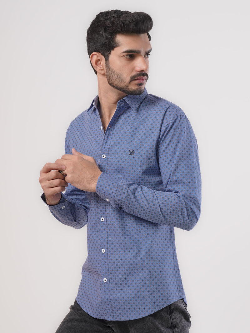 Blue Printed Casual Shirt (CSP-101)