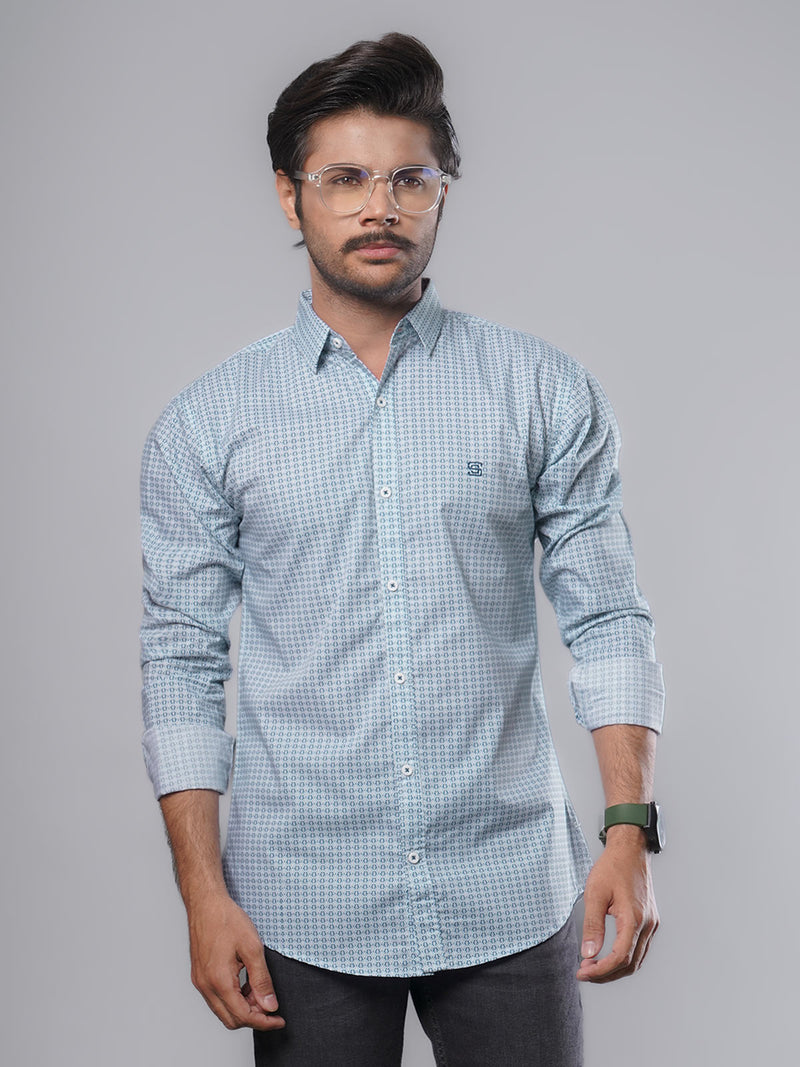 Blue & White Printed Casual Shirt (CSP-106)