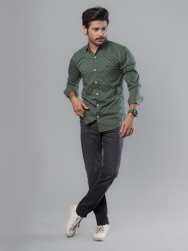 Dark Green Designer Printed Casual Shirt (CSP-108)